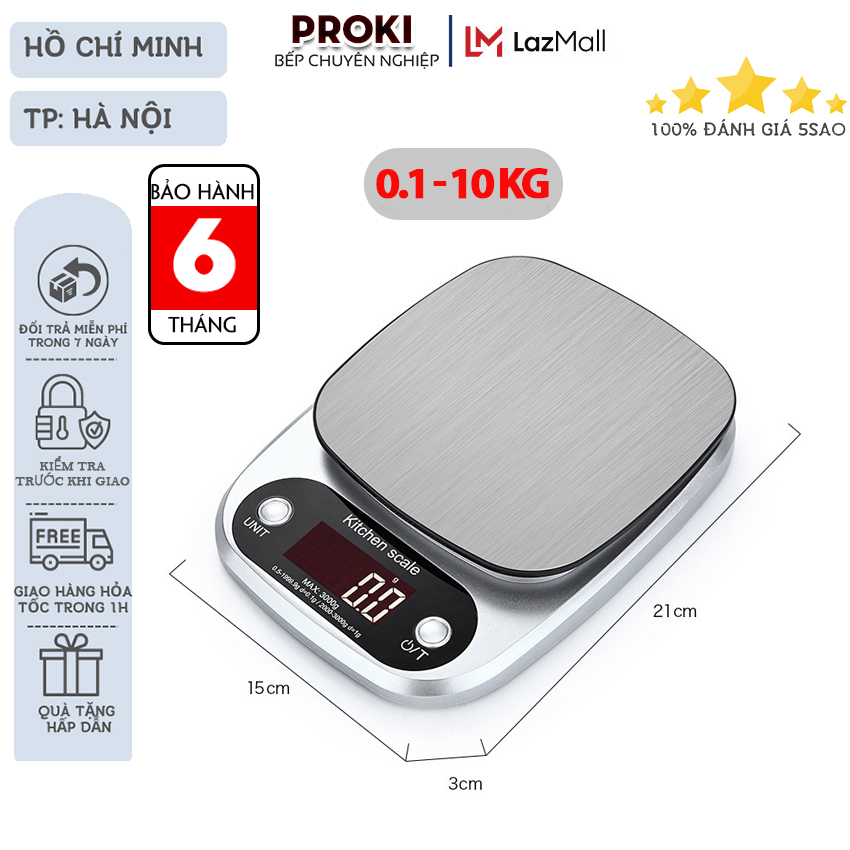 Cân tiểu ly điện tử nhà bếp Proki chính xác đến 0,1g, Cân điện tử làm bánh, cân tiểu ly 10kg DH-C305 chính xác đến 0,1g với màn hình LCD thuộc top cân tiểu ly chính xác, cân tiểu ly mini điện tử chính hãng