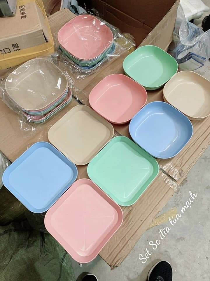 (Xả kho nghỉ bán) SET 8 KHAY ĐĨA VUÔNG LÚA MẠCH