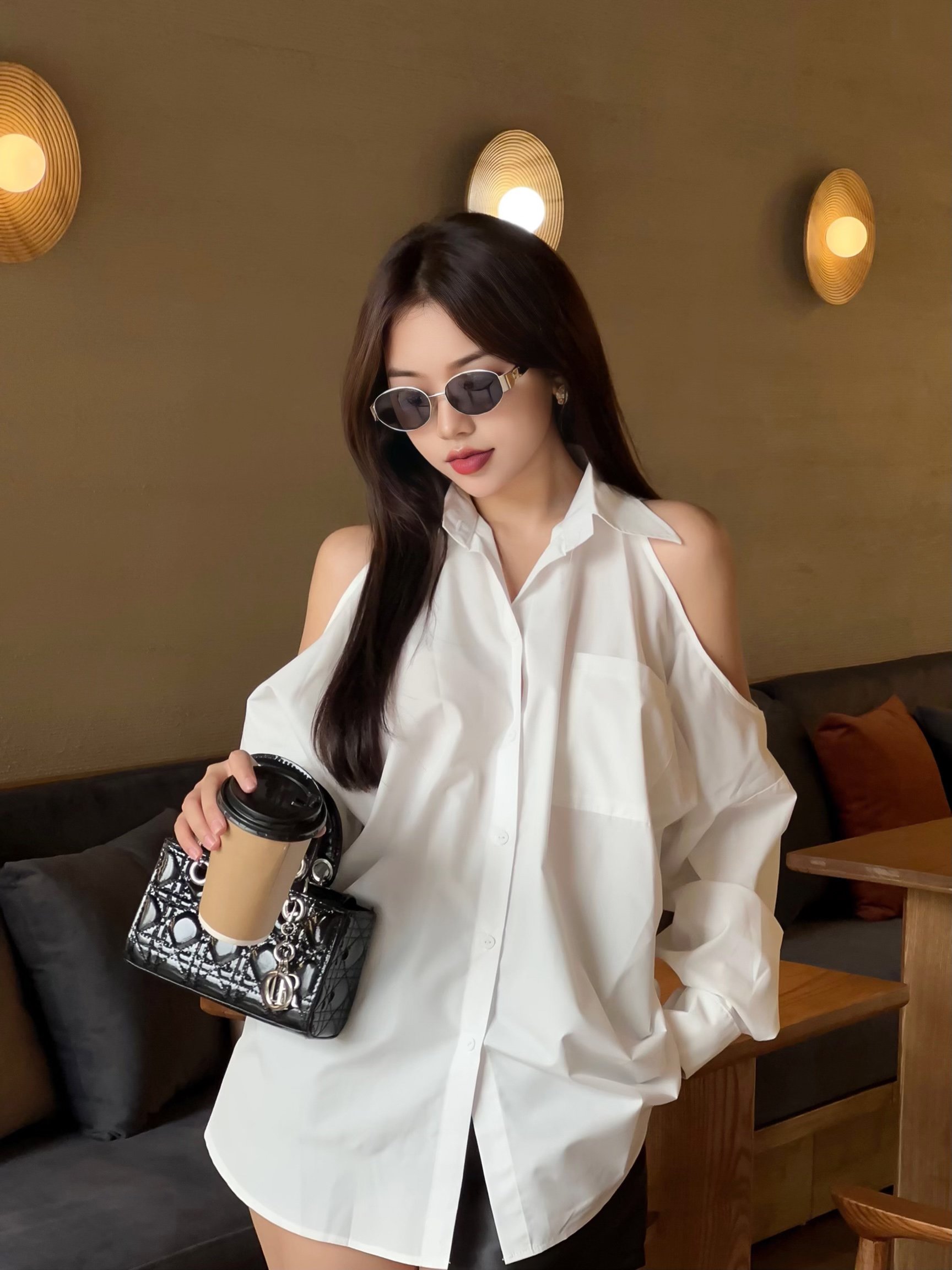 YU CHERRY | Áo sơmi nữ form rộng, sơ mi dáng suông dài tay, sơ mi khoét vai cách điệu Cutout Shoulder Shirt YA474