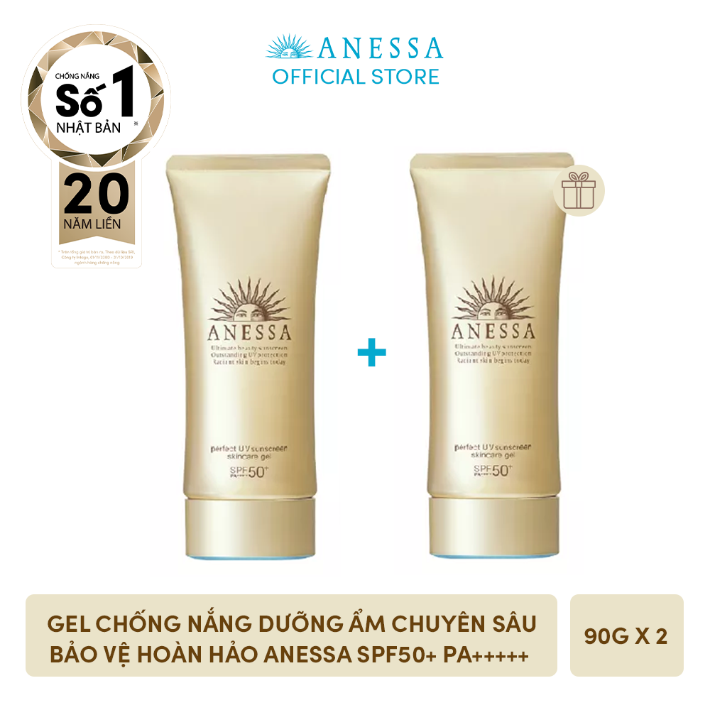[Quà tặng] Combo 2 gel chống nắng dưỡng ẩm chuyên sâu bảo vệ hoàn hảo Anessa Perfect UV Sunscreen Skincare Gel - SPF50+ PA+++++ - 90g