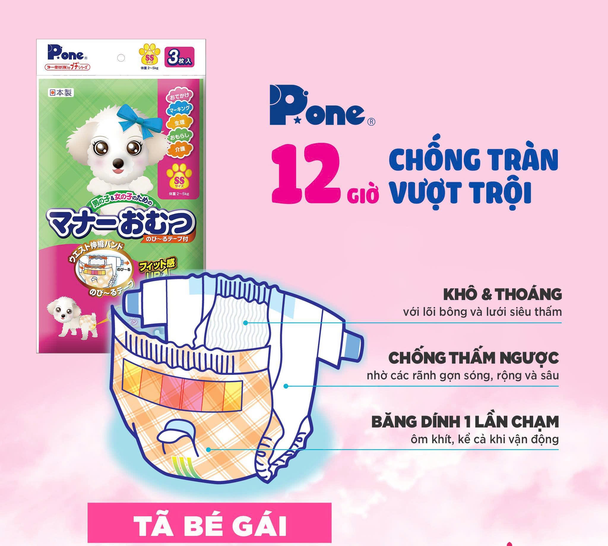 bỉm cho cún mèo giống CÁI (bé gái) hãng P.one (bán từng miếng)