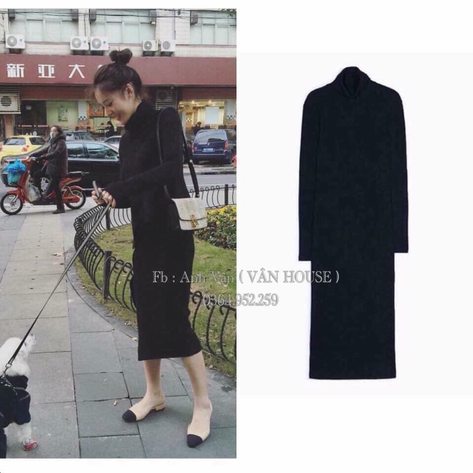 (MỚI) VÁY LEN TĂM DÁNG DÀI BODY CỔ LỌ HÀNG VNXK, HUYỀN TRANG 1995