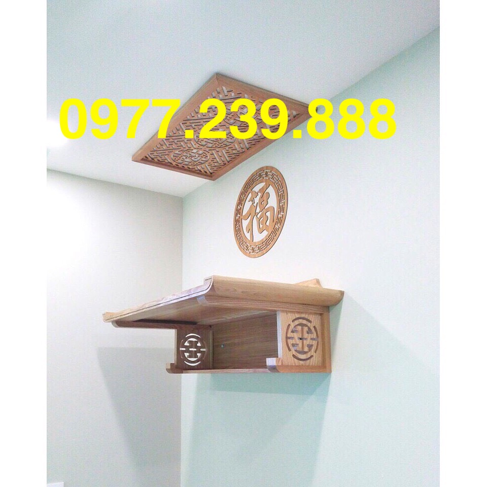bàn thờ gỗ sồi 89cm full bộ vàng nhạt