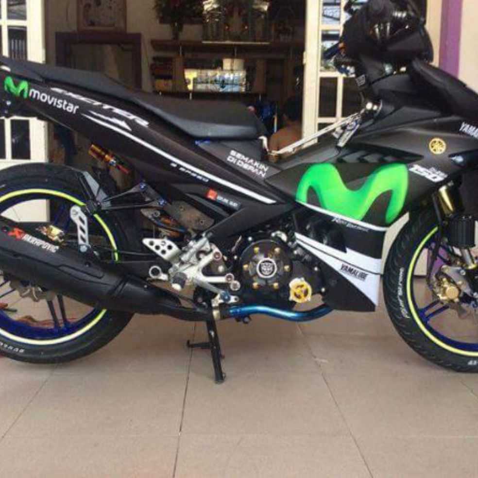 Tem xe exciter 150 movistar trắng đen nhám