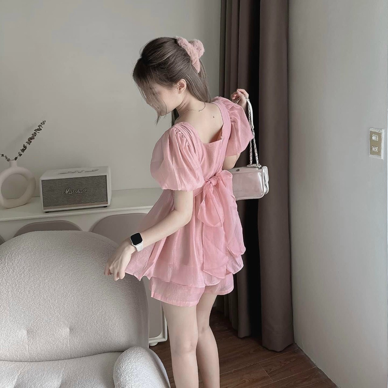 Set bộ voan áo babydoll áo cổ vuông tay bồng nơ eo mix quần short hottrend dễ thương Set bộ đồ nữ áo babydoll chất voan phối quần short xinh xắn Set bộ đồ đi chơi áo voan babydoll phối nơ eo phối quần ngắn DX