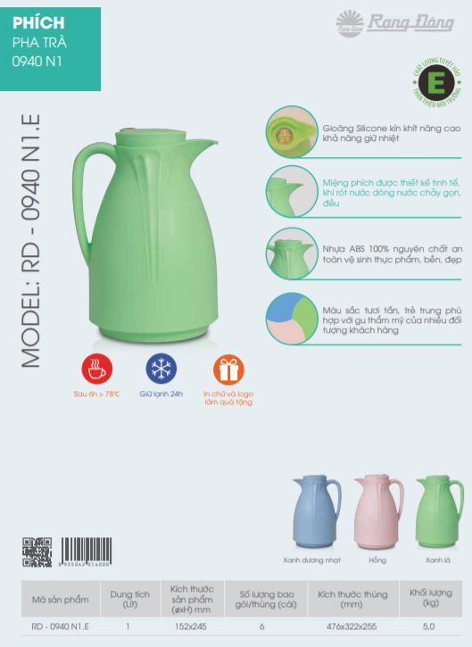 Phích Nước Rạng Đông Phích Pha Trà RD 1565 N1.E Dung Tích 1,5 Lít