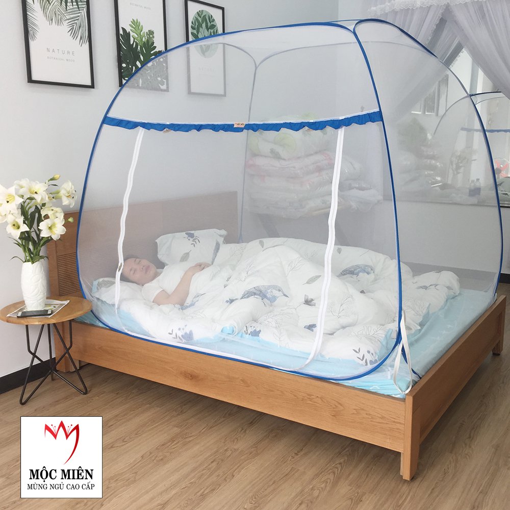 Màn chụp , mùng chụp tự bung cao cấp mộc miên đỉnh rộng không viền chân