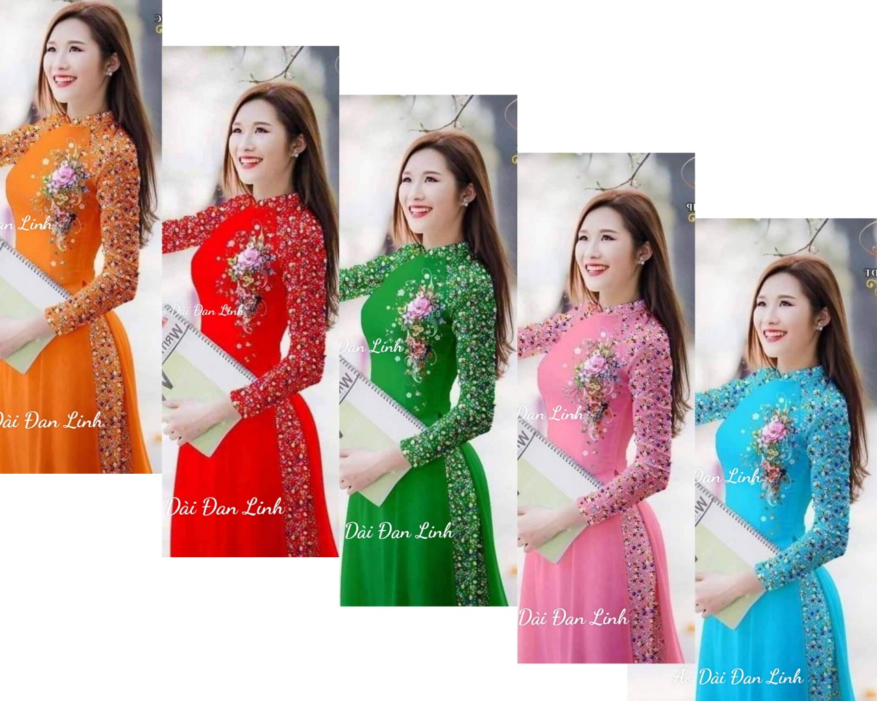 Đủ màu áo dài hoa nhí tay pha xinh – Xưởng may áo dài Đan Linh