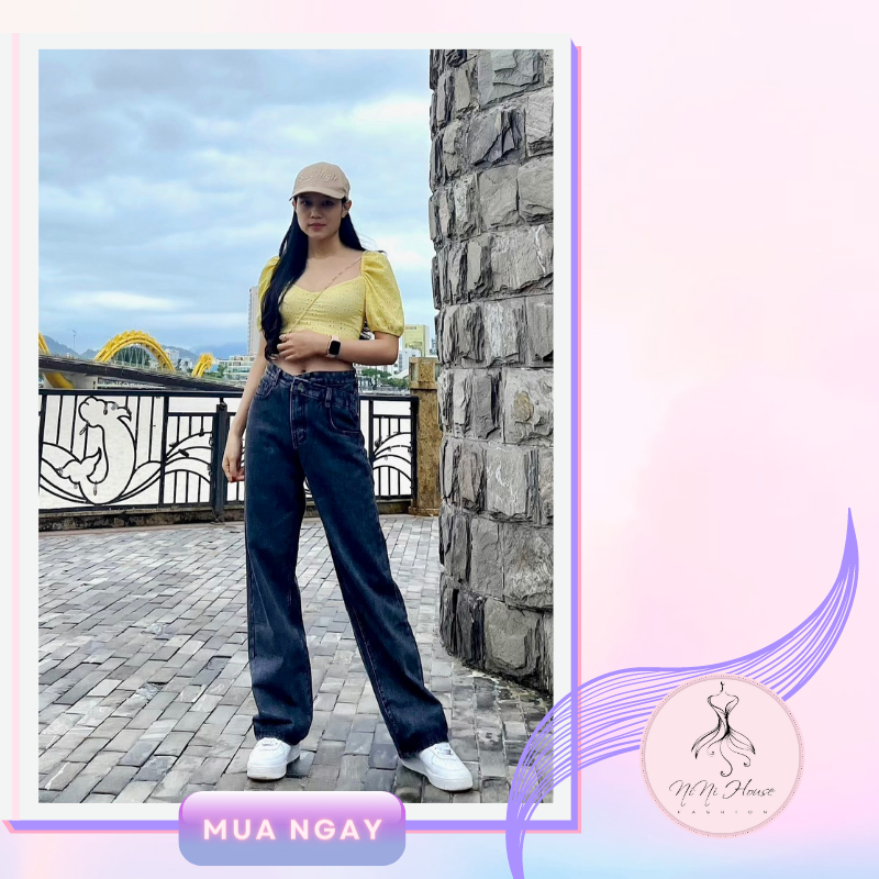 Quần jeans ống rộng ulzzang cạp chéo