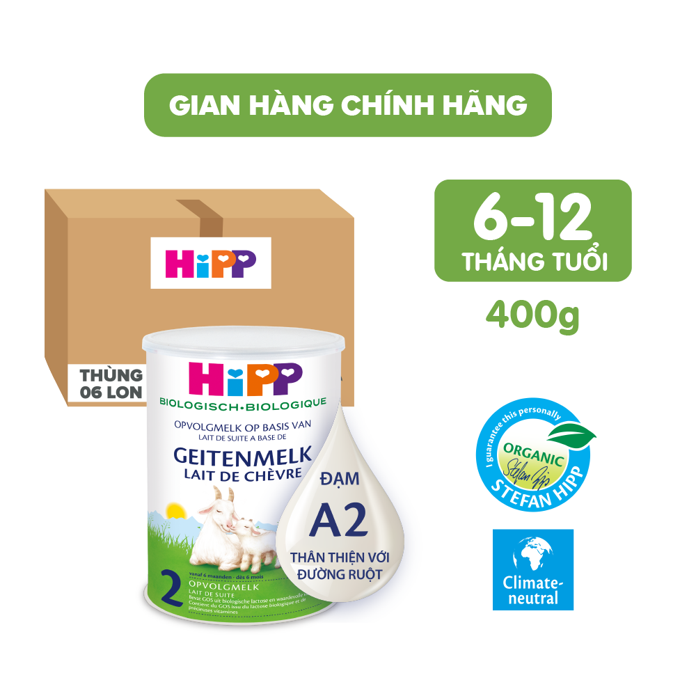Thùng 6 lon sữa dê HiPP 2 Organic 400g - Nhập khẩu Đức