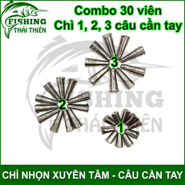 Combo 30 viên chì câu cá chì nhọn xuyên tâm chuyên dùng câu cần tay chì 1g 2g 3g