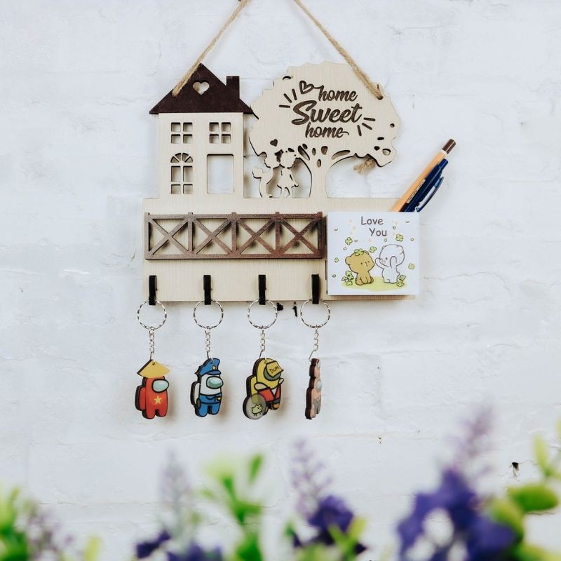 Bảng gỗ decor trang trí có móc treo chìa khoá
