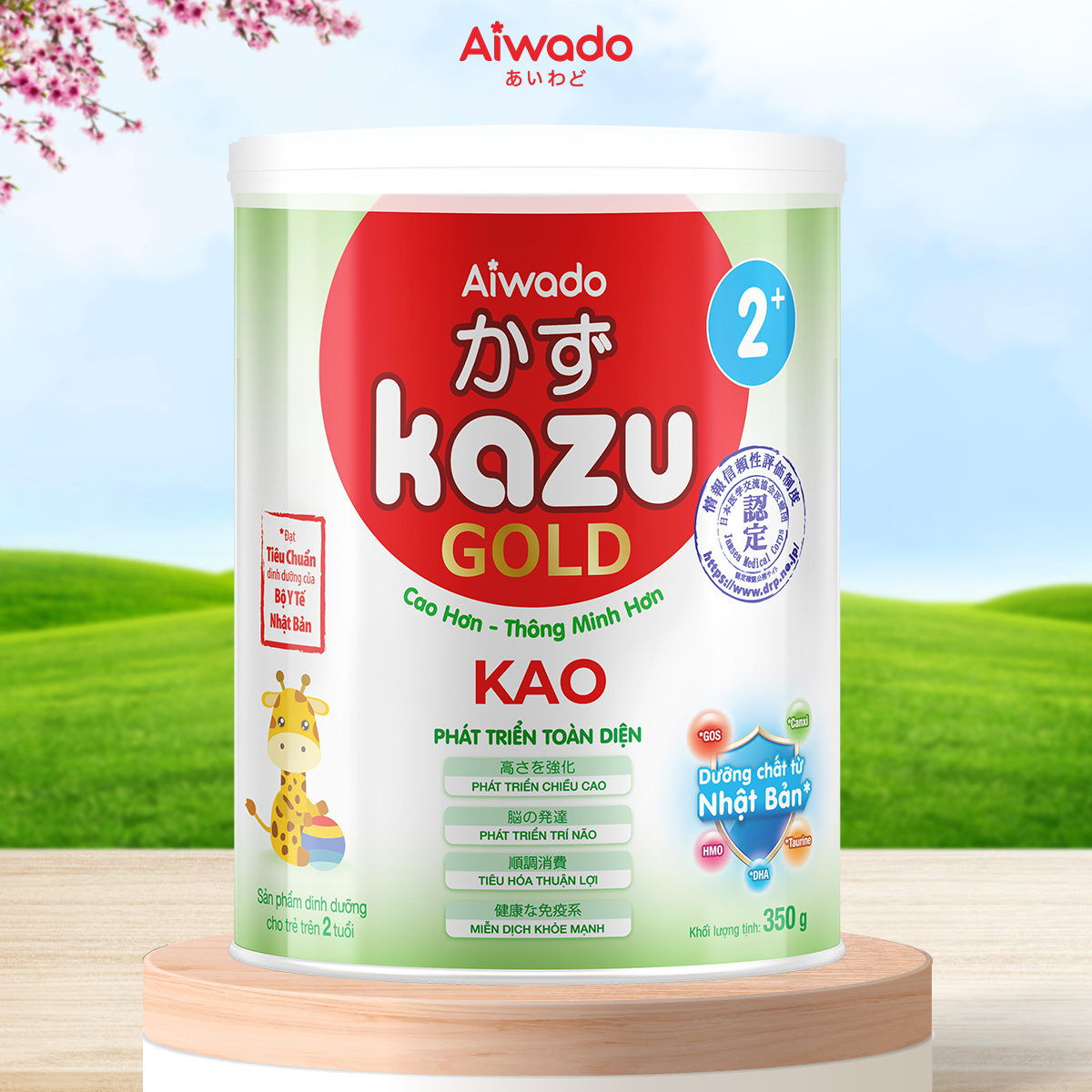 Sữa bột Aiwado KAZU GAIN GOLD 350g 2+ trên 24 tháng - Tinh tuý dưỡng chất