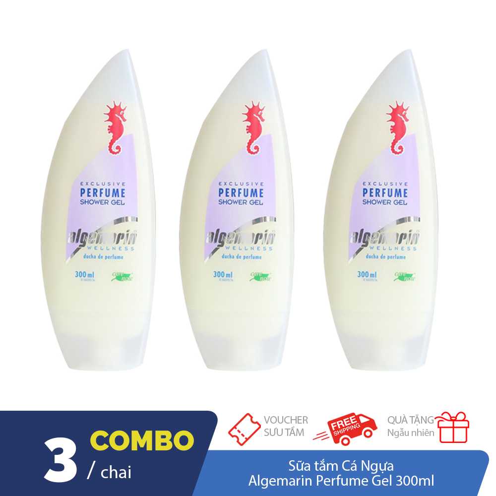 [Freeship] Combo 3 chai sữa tắm cá ngựa nhập khẩu 300ml thơm nồng tặng kèm bông tắm