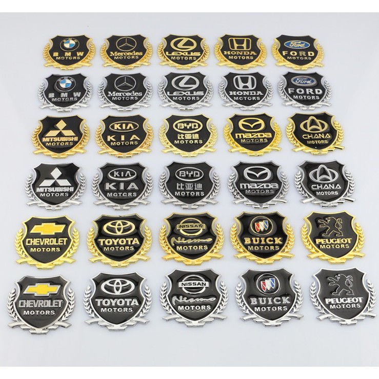 Bộ 2 chiếc huy hiệu Logo bông lúa trang trí ô tô (Đầy đủ thương hiệu xe)