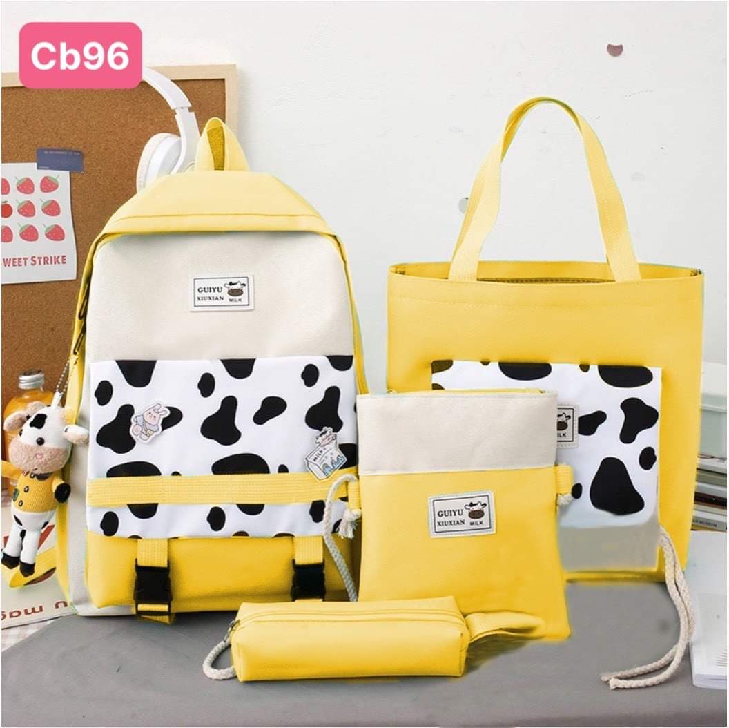 Bộ balo 4 món bò sữa dễ thương