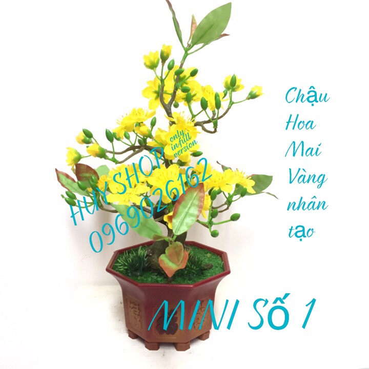 Hoa trang trí ngày tết - chậu hoa mai vàng nhân tạo để bàn mini số 1