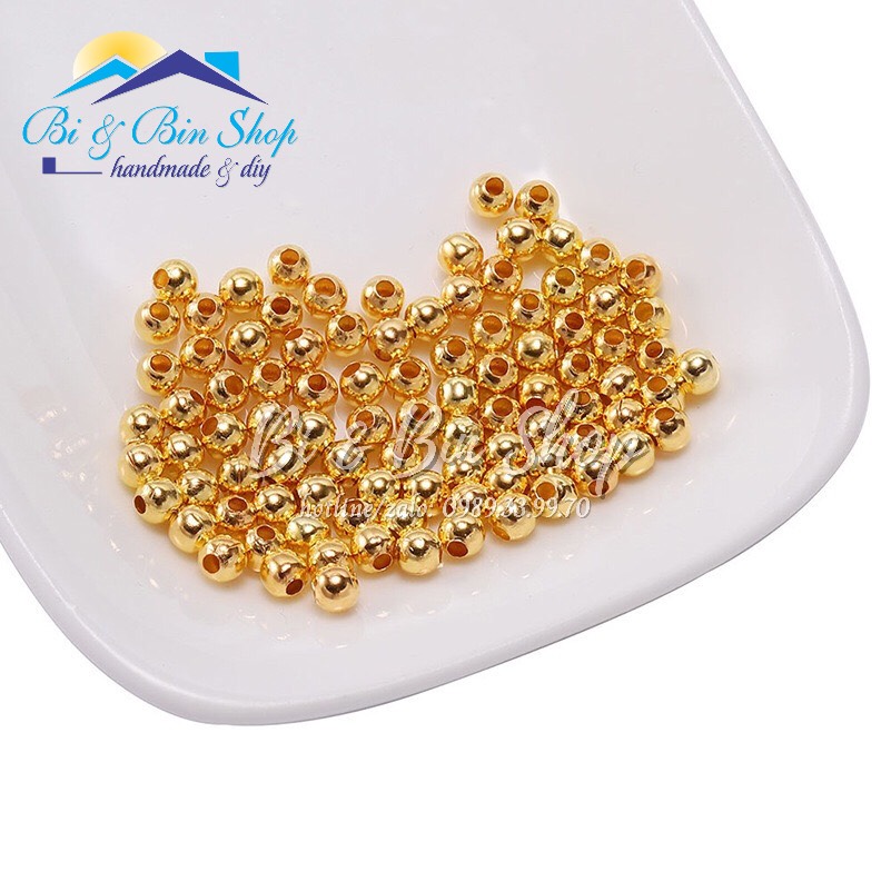 50 Hạt Charm Bi Tròn Bằng Kim Loại Làm Vòng Đeo Tay, Dây Chuyền, Làm Trang Sức Handmade