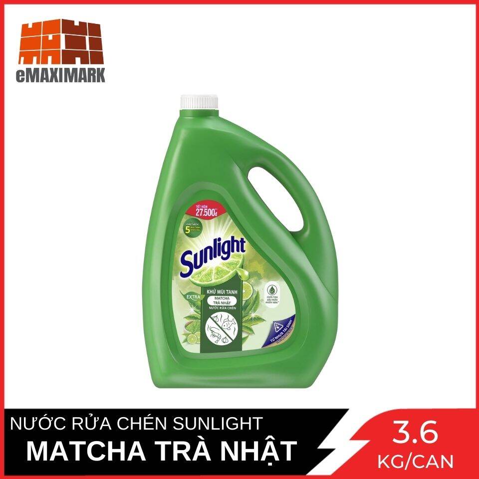 [HCM ship 2h] Nước Rửa Chén Sunlight Trà Xanh (Khử Mùi Tanh) Can 3.6KG