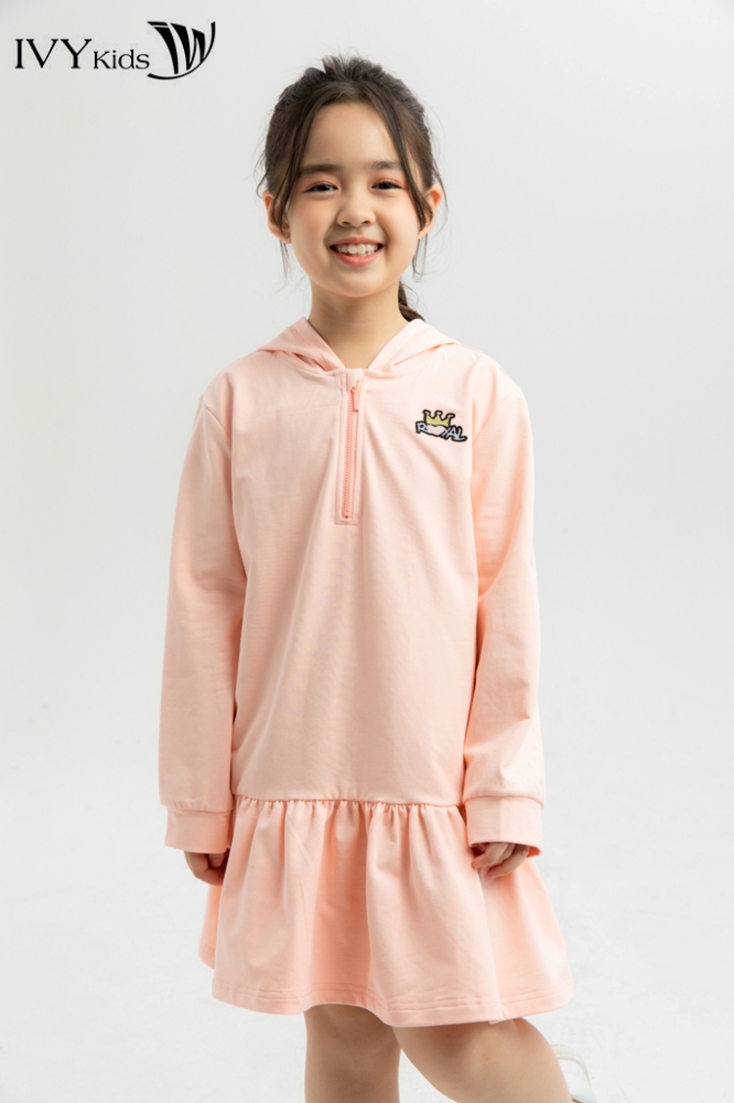 Đầm thun xòe cổ mũ bé gái IVY moda MS 42G1178