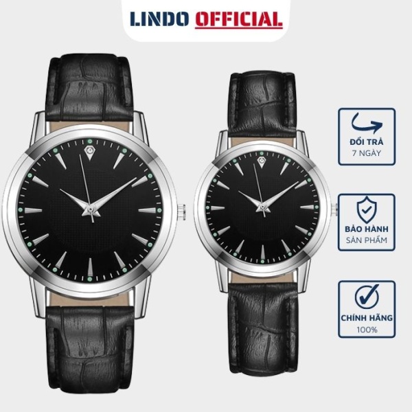 Đồng hồ cặp đôi nam nữ chính hãng D-ZINER DHD02 dây da màu đen sang trọng giá rẻ bán chạy