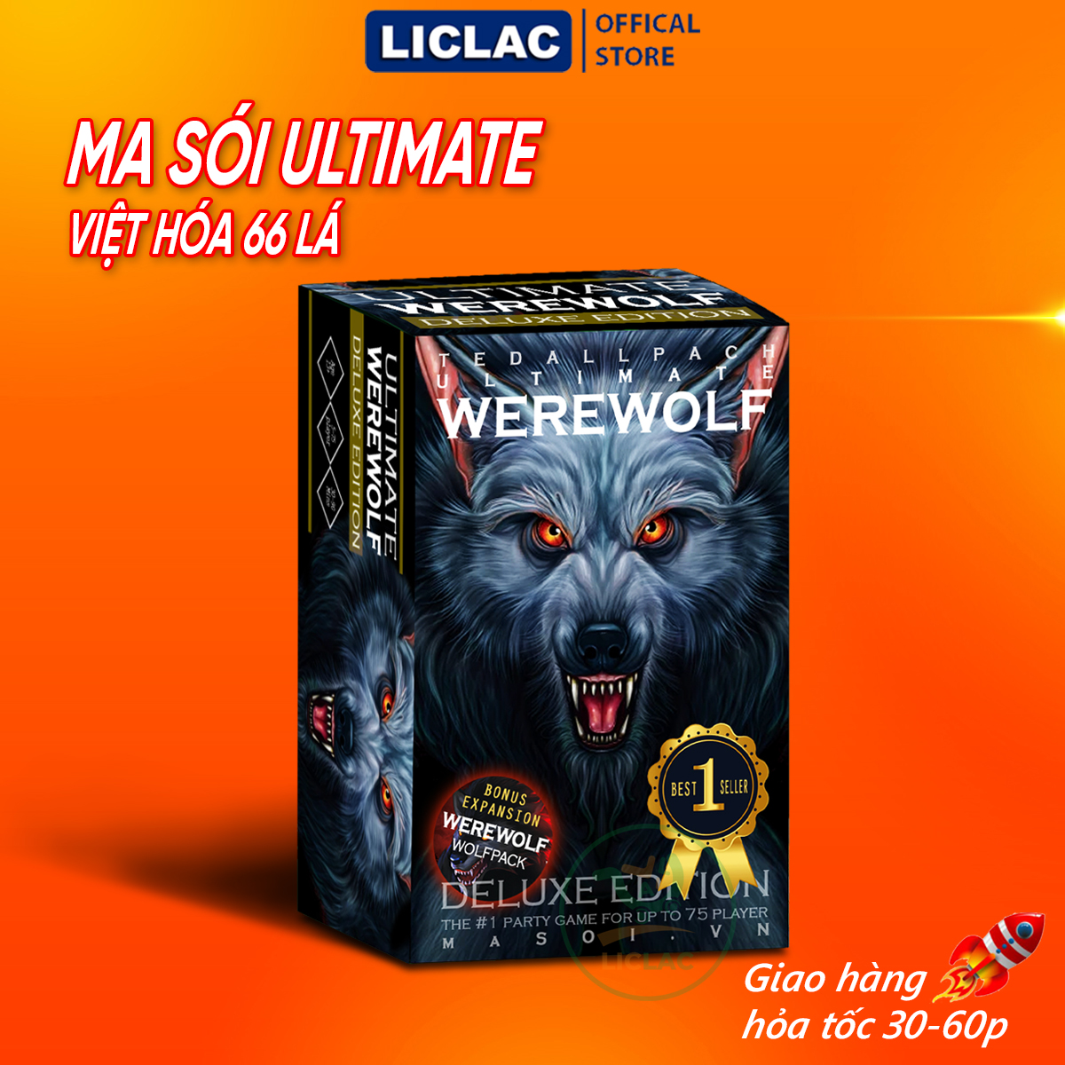 Bài Ma Sói Ultimate Deluxe Việt Hóa 66 lá giấy xịn chống nước, Trò chơi Board Game Werewolf cơ bản + mở rộng
