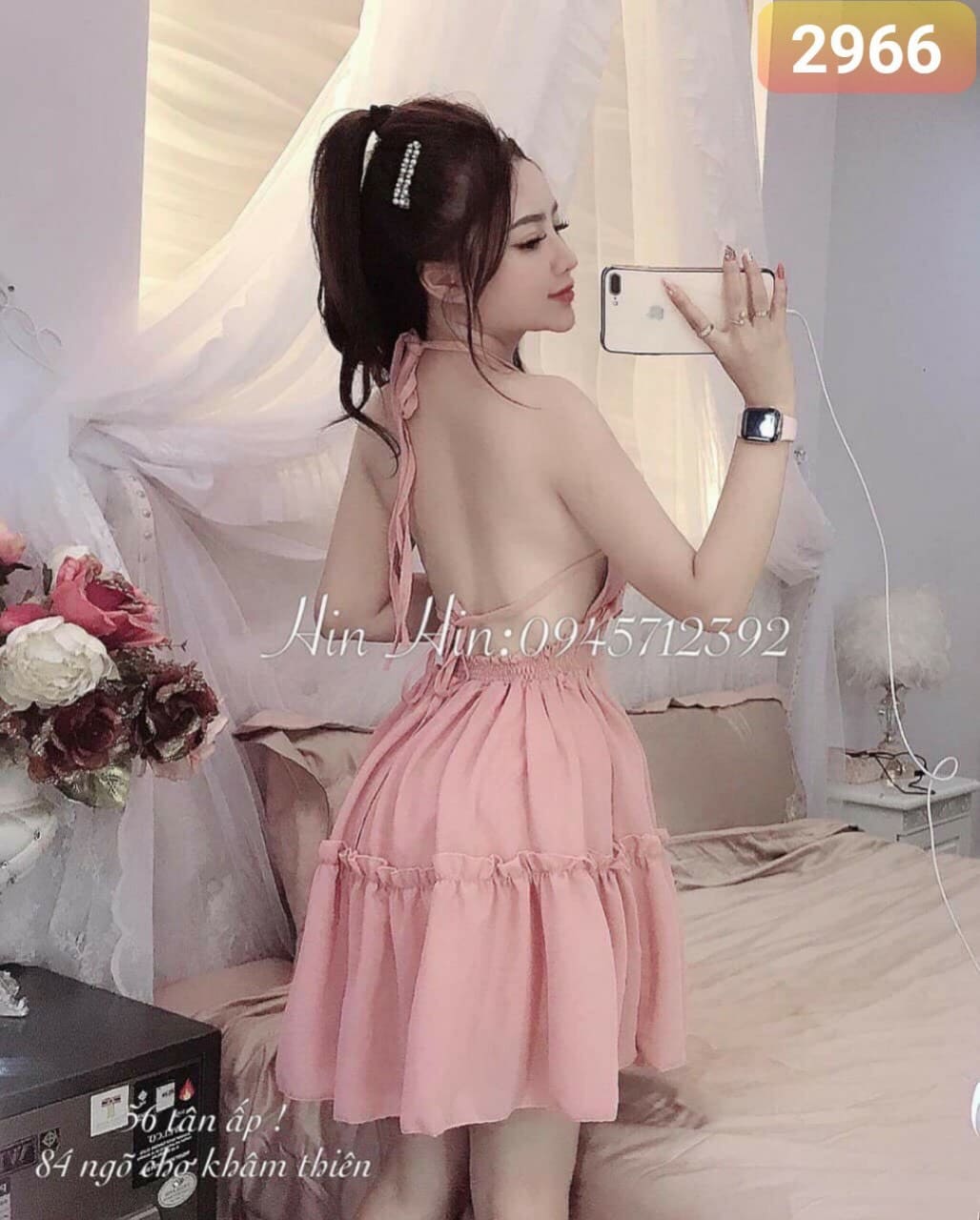 Đầm xòe hai dây cổ tim hở lưng quyến rũ 48935