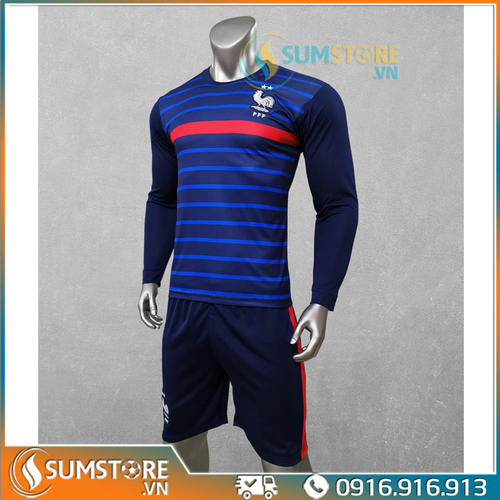 Bộ Áo Bóng Đá Thể Thao Tuyển Pháp Xanh Dài Tay 2024 - Bộ Đồ Đá Banh Vải Thun Lạnh Cao Cấp