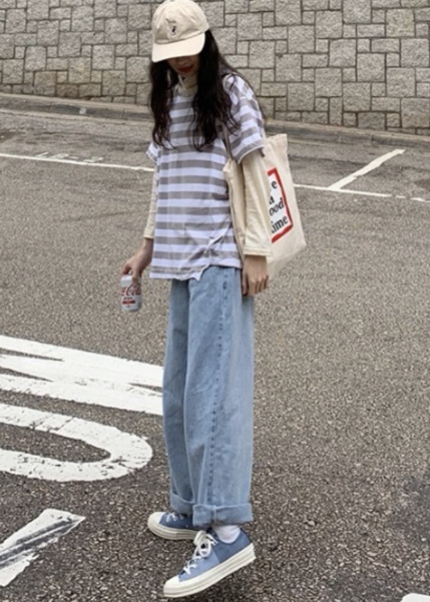 [HCM]Quần Jeans Straight Nữ Màu Xanh Ánh Sáng Mới Retro Rời Quần Cao Cấp Quần Ống Rộng + ÁO THUN (MUA RIÊNG)