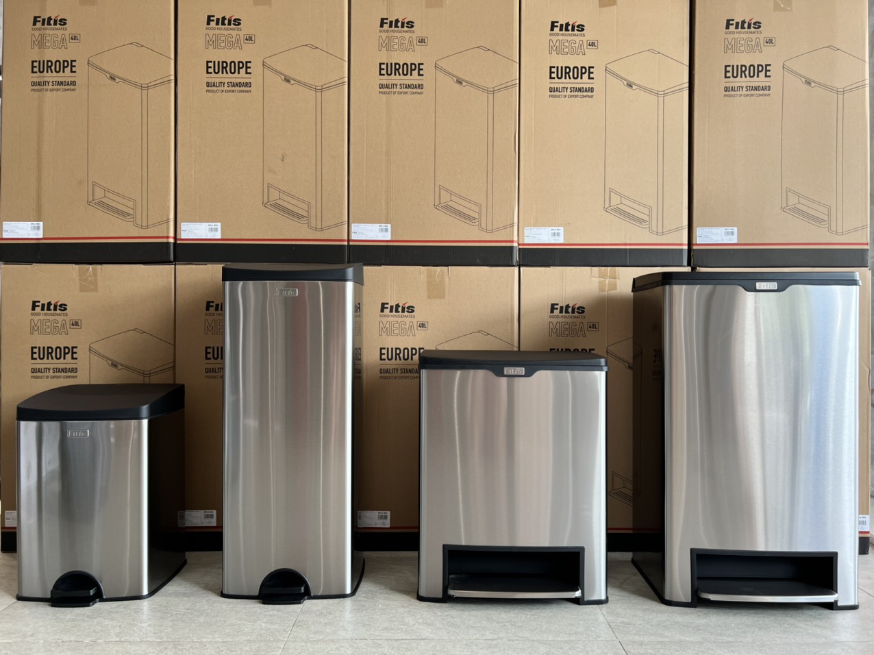 Thùng Rác Fitis Mega - Vuông Đạp Cao (40L)