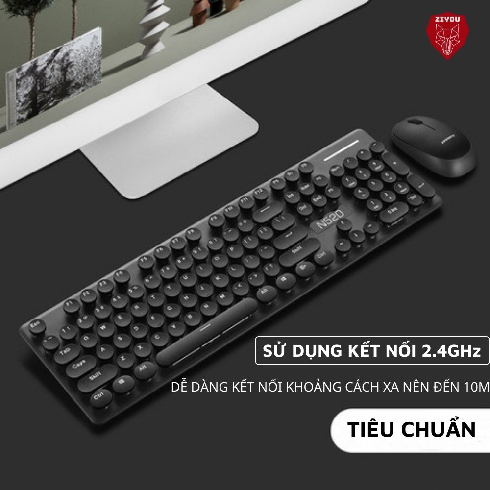 Bộ Bàn Phím Và Chuột Không Dây Màu Hồng Siêu Xinh N520, Phím Gõ ÊM, Kết Nối USB 2.4GHz Siêu Nhanh, Dùng Chip Tiết Kiệm Pin, Thiết Kế Mỏng Nhẹ Dễ Dàng Di Chuyển, Dùng Cho Máy Tính, Laptop, Tivi - ZIYOU