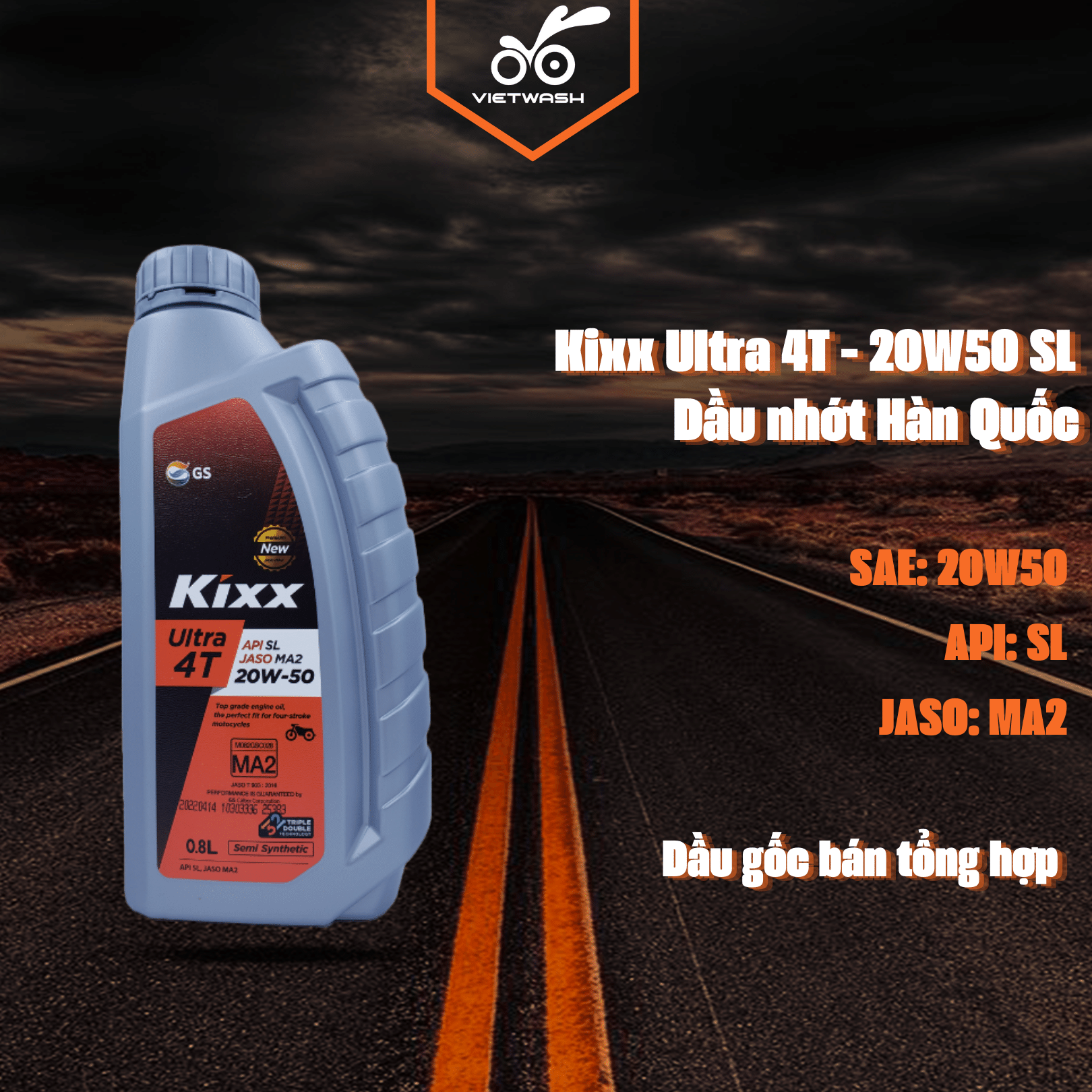 [KIXX] Nhớt xe số Kixx Ultra 4T 20W50 API SL 800ml [MIỄN PHÍ CÔNG THAY NHỚT]