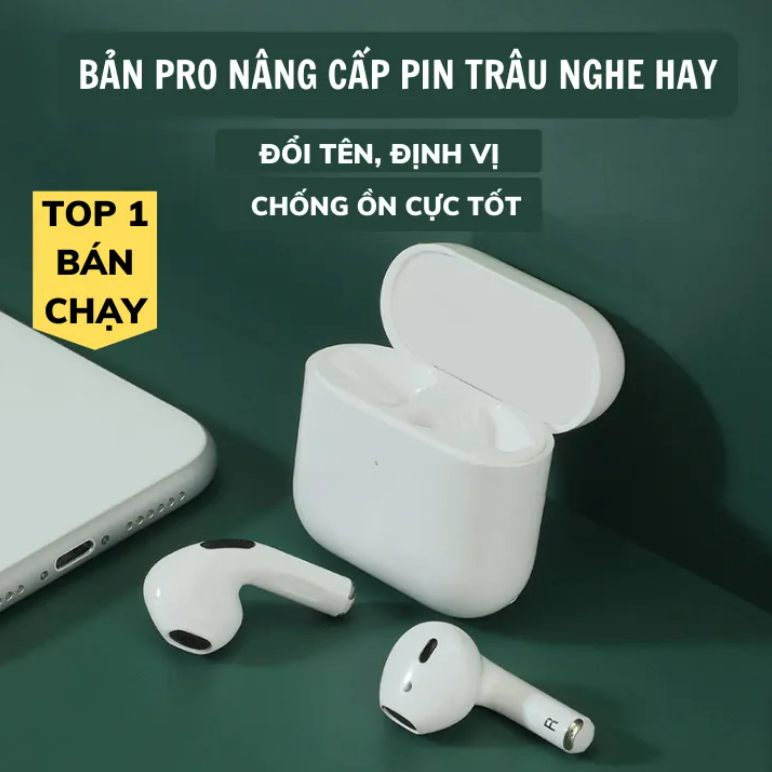 Tai nghe Bluetooth bản Pro TWS nâng cấp chip 5.2 mạnh mẽ, hỗ trợ mọi dòng máy, pin trâu hơn nghe hay hơn, chống nước ipx7, Tai nghe bluetooth pin trâu, tai nghe không dây, tai phone bluetooth