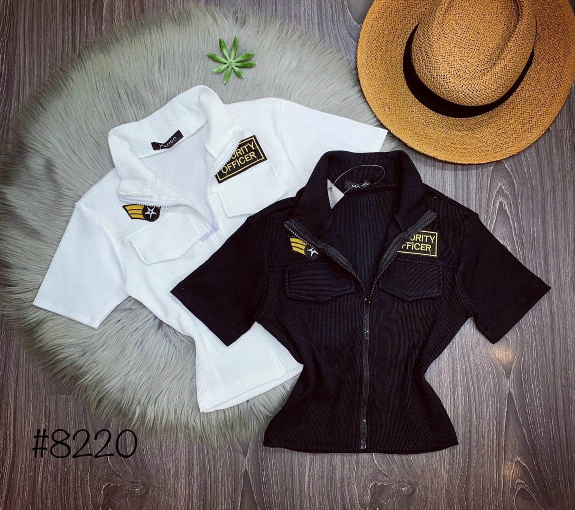 Áo Kiểu Borip Crotop Tay Ngắn Dây Kéo Cổ Trụ In Logo Fashion TTKXA0024