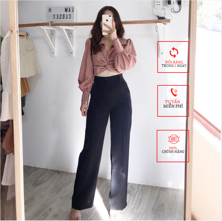 Quần ống suông nữ lưng cao , quần vải ống rông tây công sở chất vải tuyết mưa cao cấp mặc đi học đi làm màu đen trắng kem