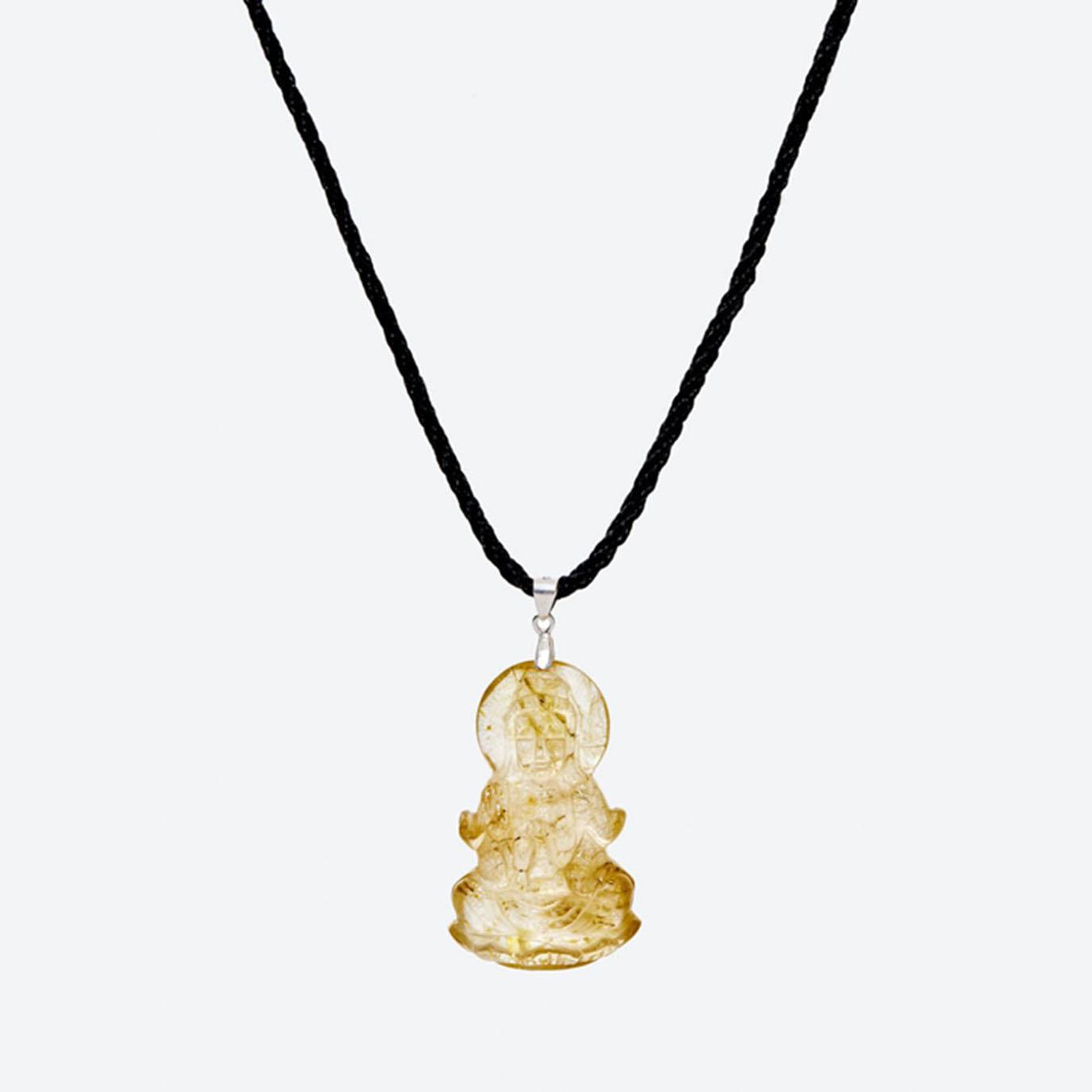 [HCM]Mặt dây chuyền đá thạch anh tóc vàng phật bà quan âm mệnh thủykim (màu vàng) - Ngọc Quý Gemstones