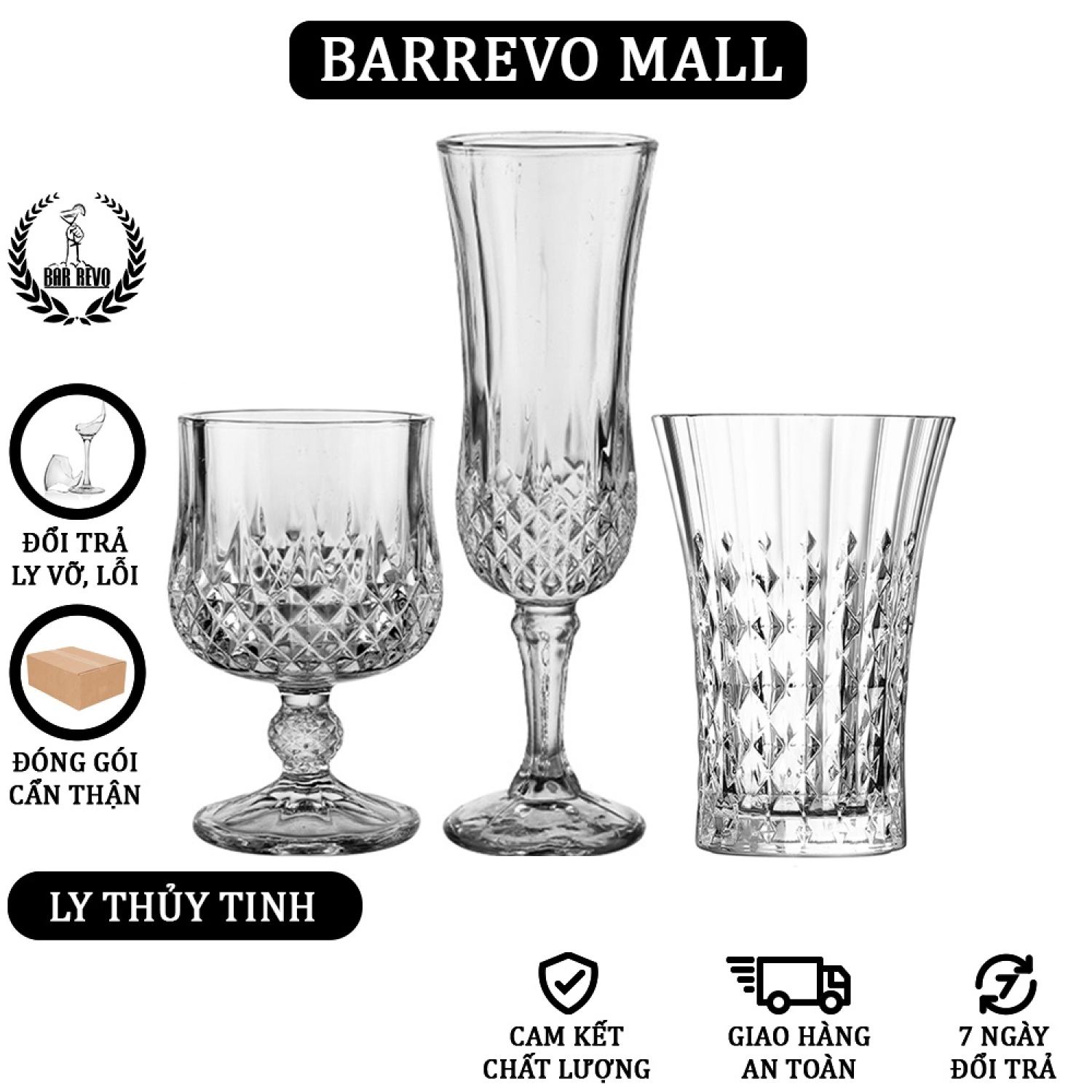 Cocktail Flute Glass - Ly Thuỷ Tinh Khứa Cạnh