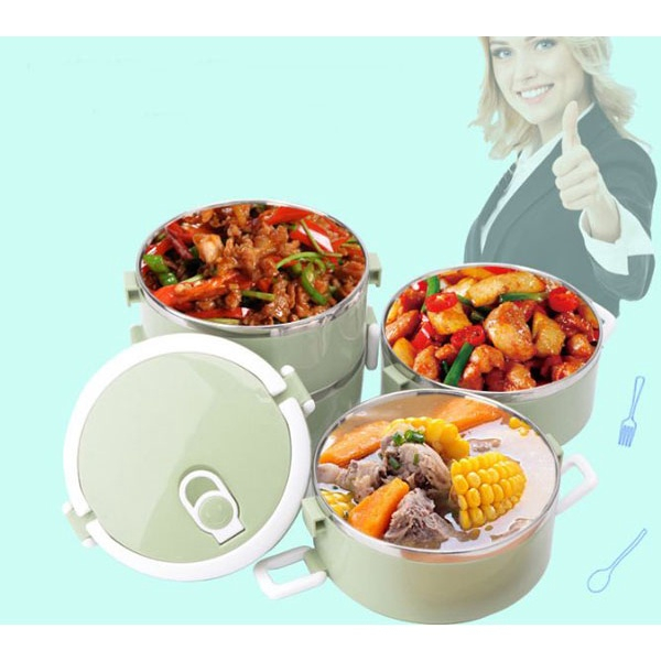 Hộp Đựng Cơm Cặp Lồng Cơm Giữ Nhiệt Lúa Mạch Ruột Inox Chất Lượng  ( 2 tầng)