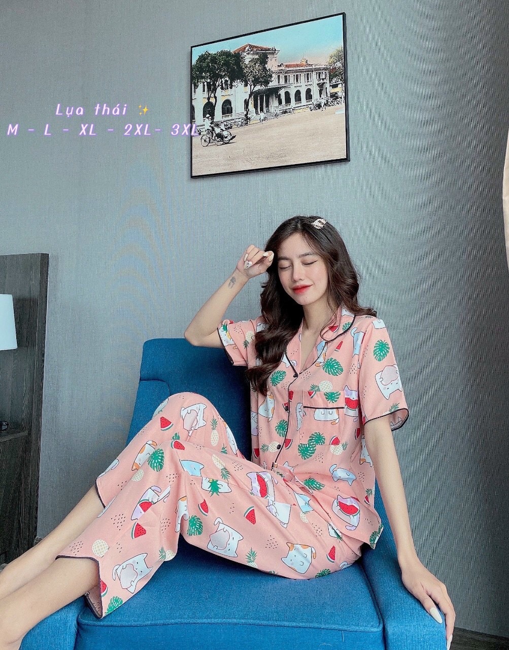 BỘ ĐỒ BỘ PIJAMA LỤA THÁI IN HOẠ TIẾT - M-L ( 45-58 KG)