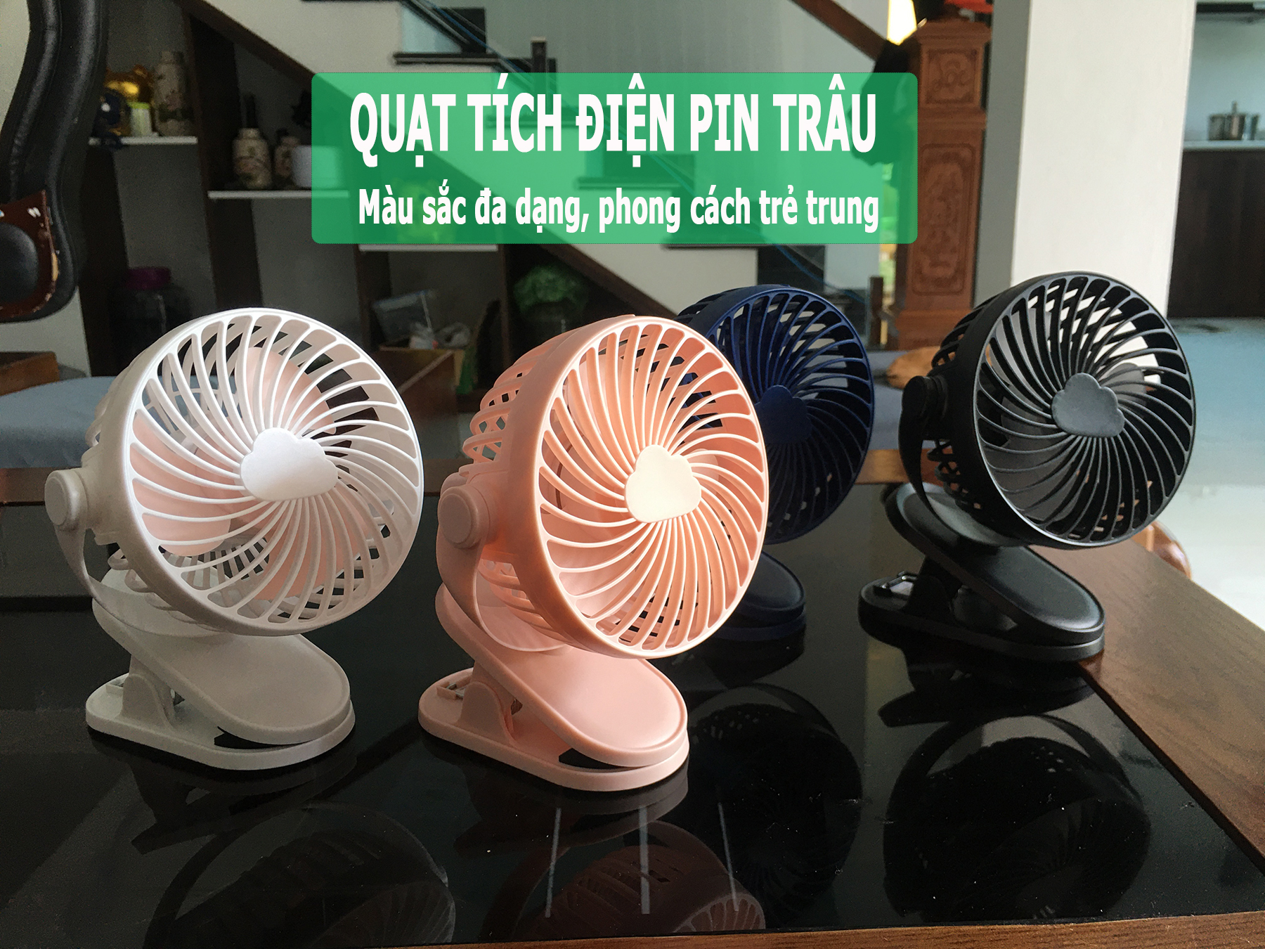 Quạt tích điện, pin trâu dùng tới 12h, quạt mini cầm tay, quạt để bàn, kẹp treo tiện lợi