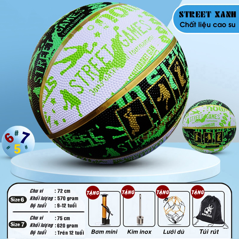 Quả Bóng Rổ Cao Su Đường Phố Size Số 5 6 7 Banh Bóng Rổ Trẻ Em Người Lớn Tiêu Chuẩn Thi Đấu Phù Hợp Sân Bóng Rổ Outdoor Và Indoor