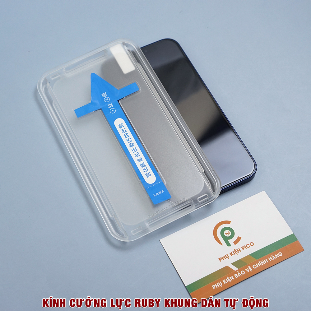Kính cường lực Iphone 13 Pro Max / 14 Pro Max / 12 Mini / 11 Pro / Iphone Xs Max Ruby khung dán tự động full màn hình viền cong 3D