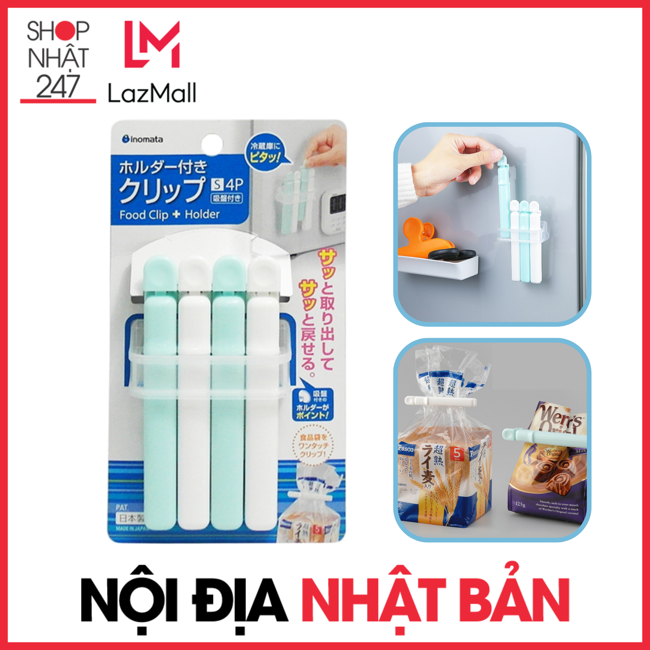 Set 4 kẹp miệng túi cỡ S (kèm giá đựng) nội địa Nhật Bản