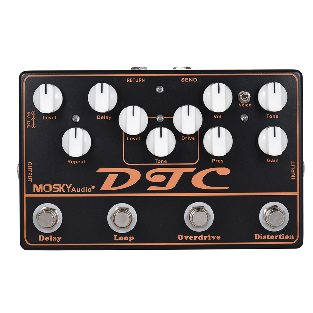DTC 4-in-1 Electric Guitar Effects Pedal Distortion + Overdrive + Loop + Delay