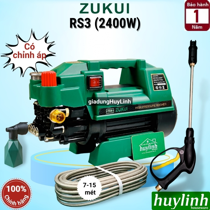 Máy xịt rửa xe có chỉnh áp Zukui RS3 thay thế [Zukui S5] - 2400W - Tặng thân nối dài súng