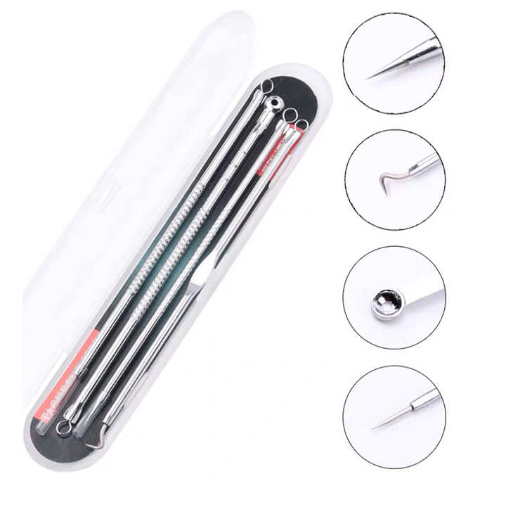 Bộ dụng cụ nặn mụn cao cấp 4 cây 8 đầu đa năng và tiện dụng chất liệu kim loại không gỉ cao cấp, an toàn cho làn da