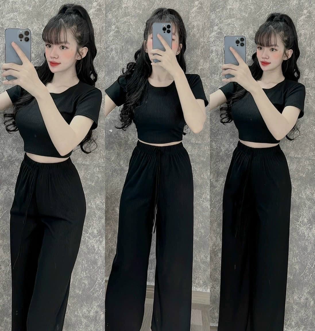 Set bộ áo thun trắng in gấu quần dài ống rộng vàng, bộ thun dài gấu vàng quần suông cute, sét bộ đồ nữ from rộng chất thun cao cấp