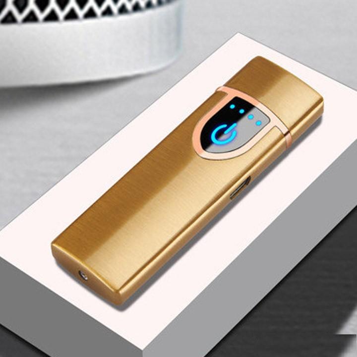 Bật Lửa Điện Cảm Ứng Vân Tay Siêu Mỏng Cao Cấp, bật lửa usb , bat lua dien , bat lua cam ung ( MẦU vàng)