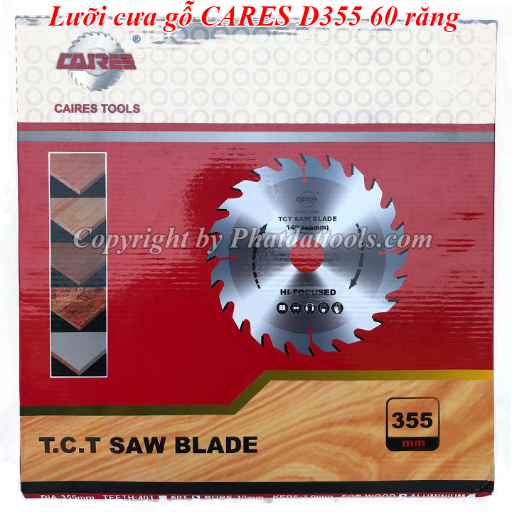 Lưỡi cưa gỗ CARES D355mm cao cấp-Lỗ cốt 25,4-30mm