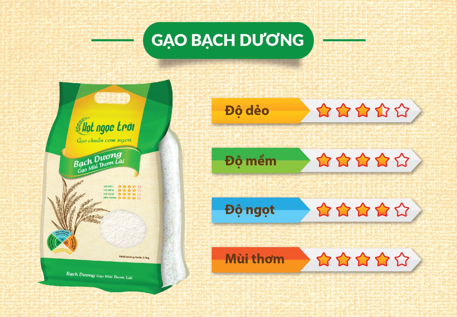 Gạo Hạt Ngọc Trời Bạch Dương Túi 5kg